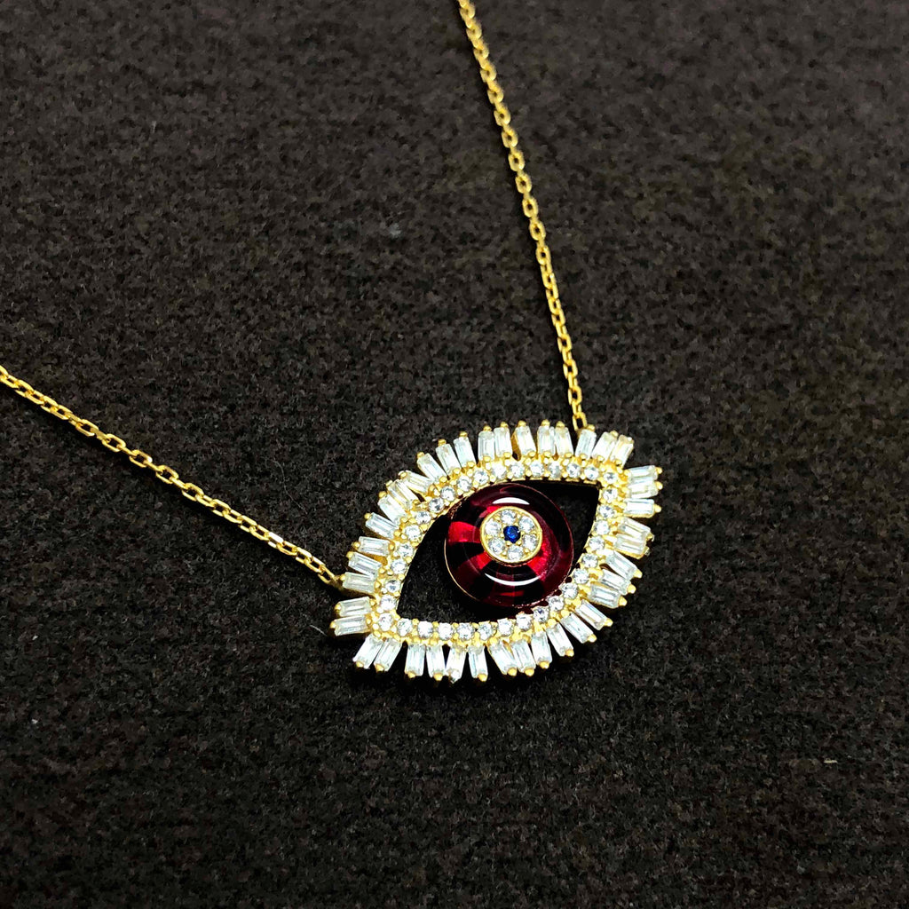 Authentic Gold Plated Silver Necklace With Evil Eye and Zircon (NG201012821)