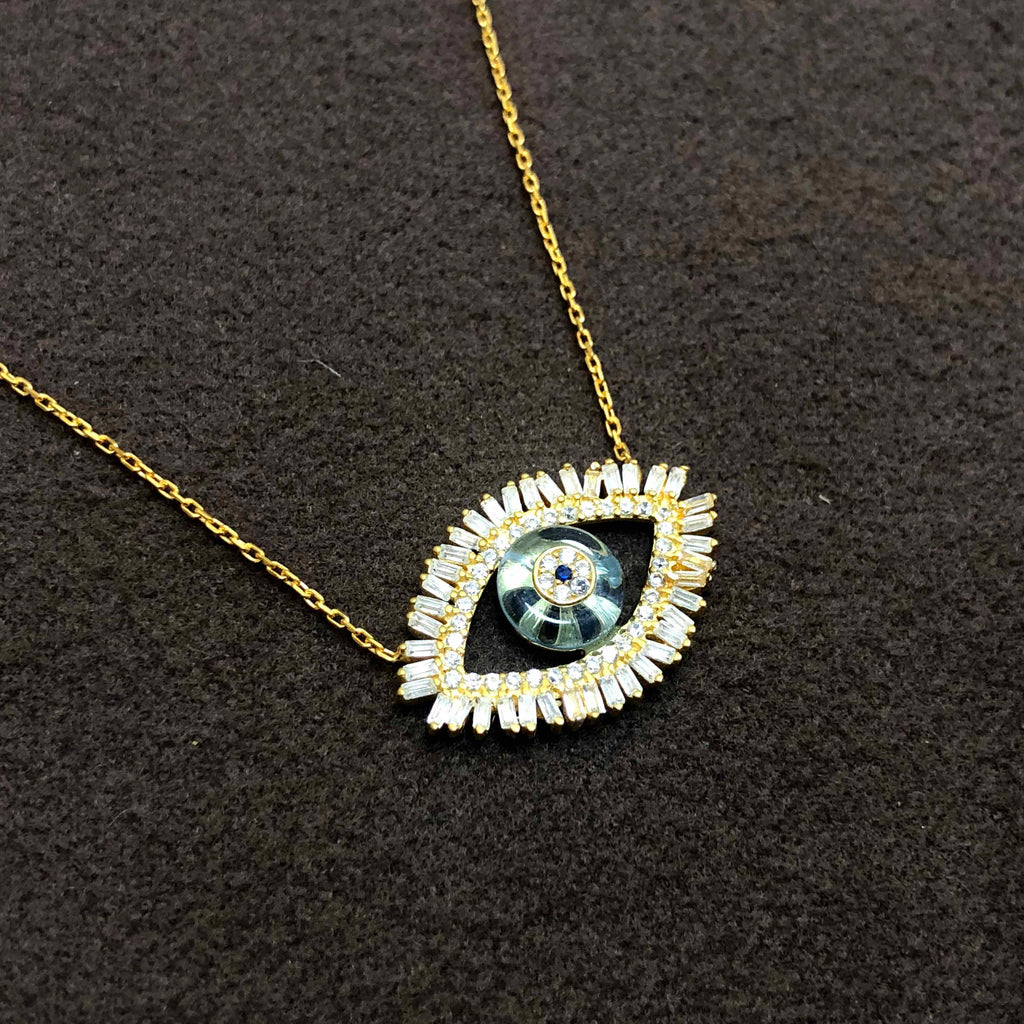 Authentic Gold Plated Silver Necklace With Evil Eye and Zircon (NG201012823)