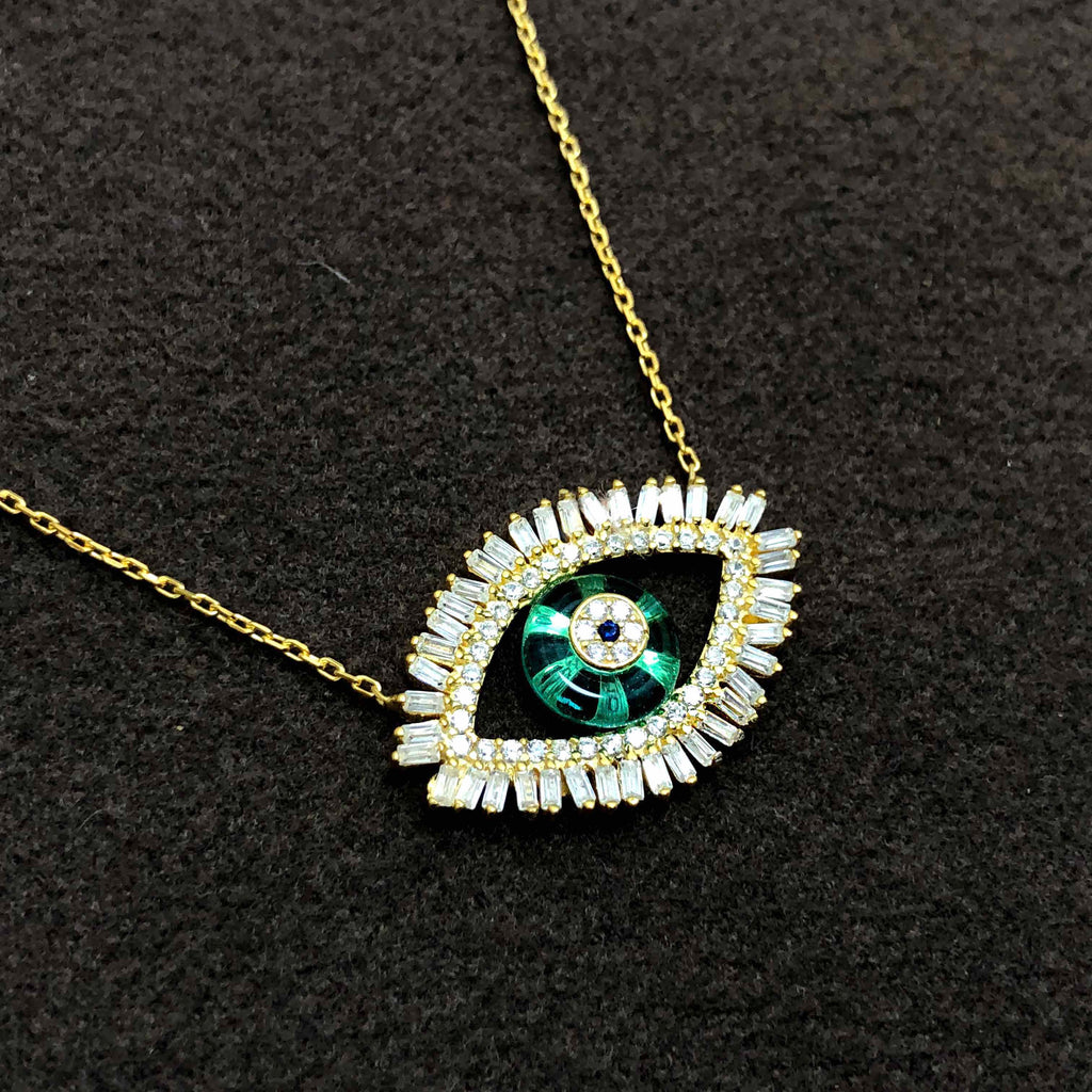 Authentic Gold Plated Silver Necklace With Evil Eye and Zircon (NG201012824)