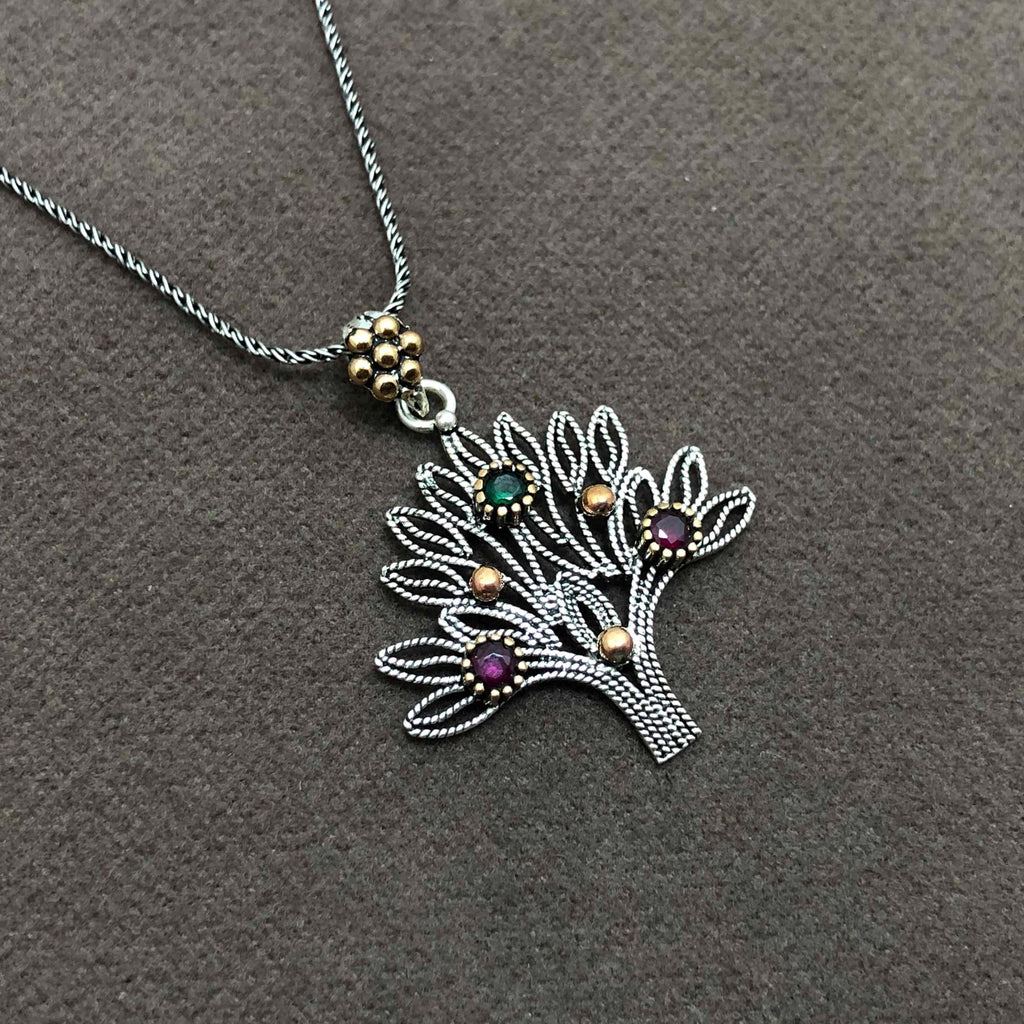 Tree of Life Model Handmade Filigree Silver Necklace (NG201013429)