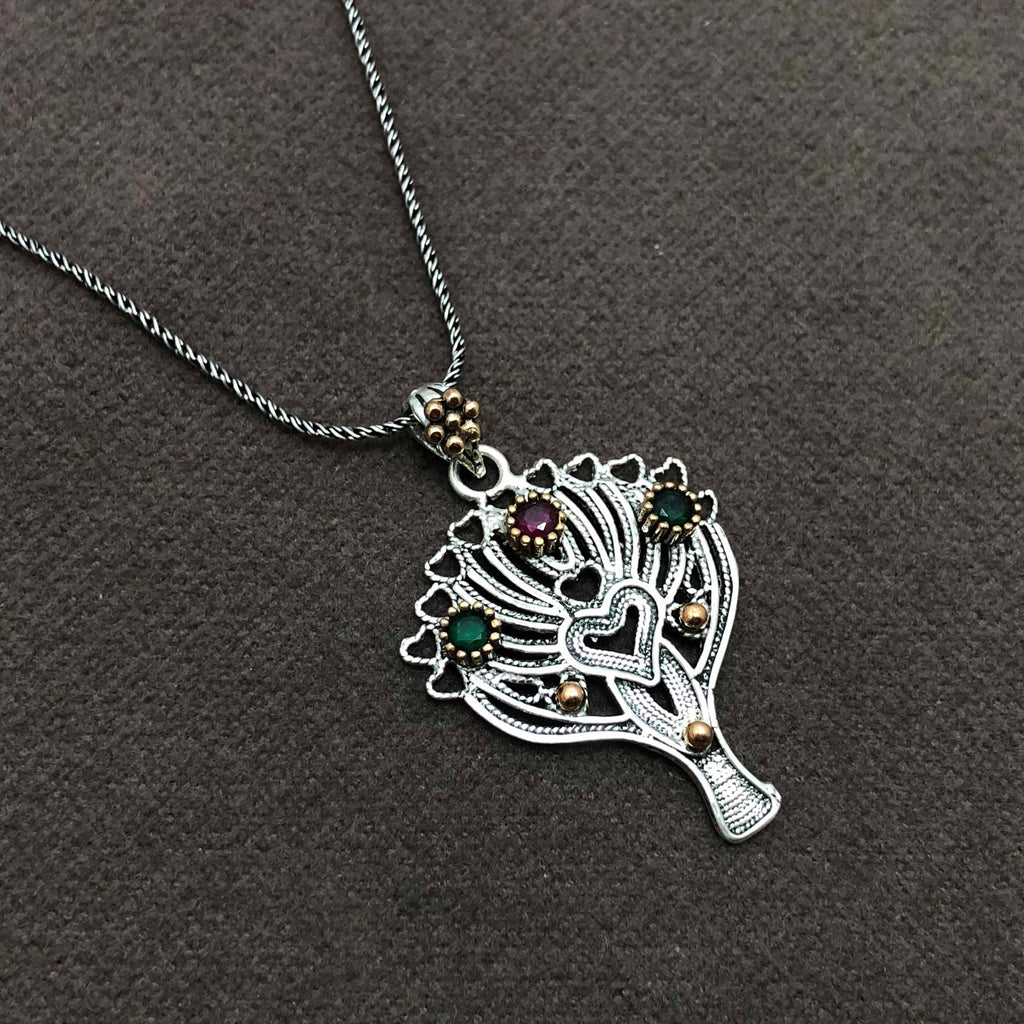 Tree of Life Model Handmade Filigree Silver Necklace (NG201013433)