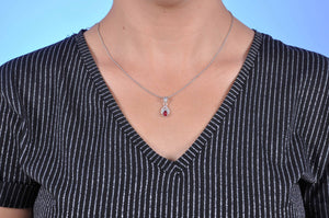 Drop Model Authentic Filigree Silver Necklace With Ruby (NG201013456)