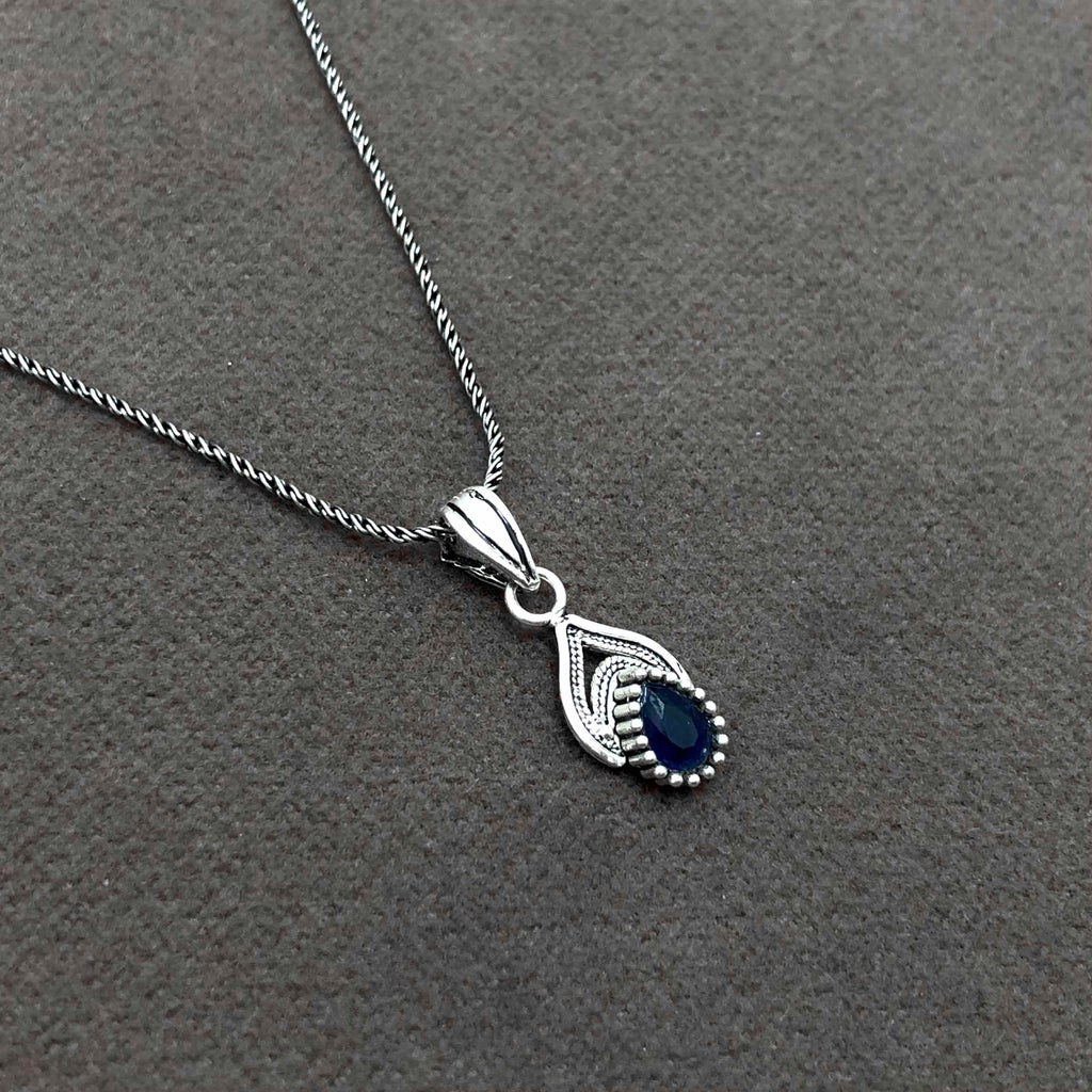 Drop Model Authentic Filigree Silver Necklace With Sapphire (NG201013457)