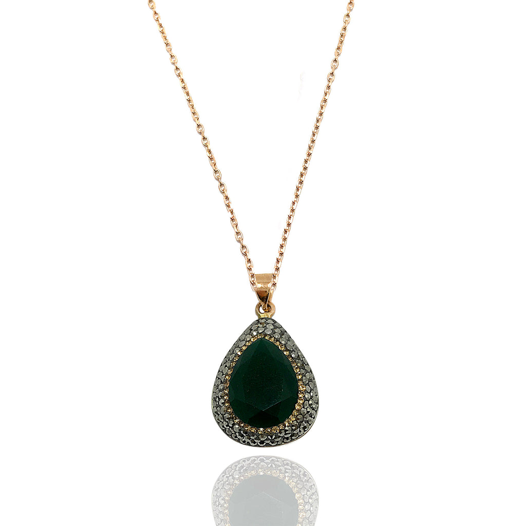 Drop Model Authentic Silver Necklace With Emerald and Swarovski (NG201014250)