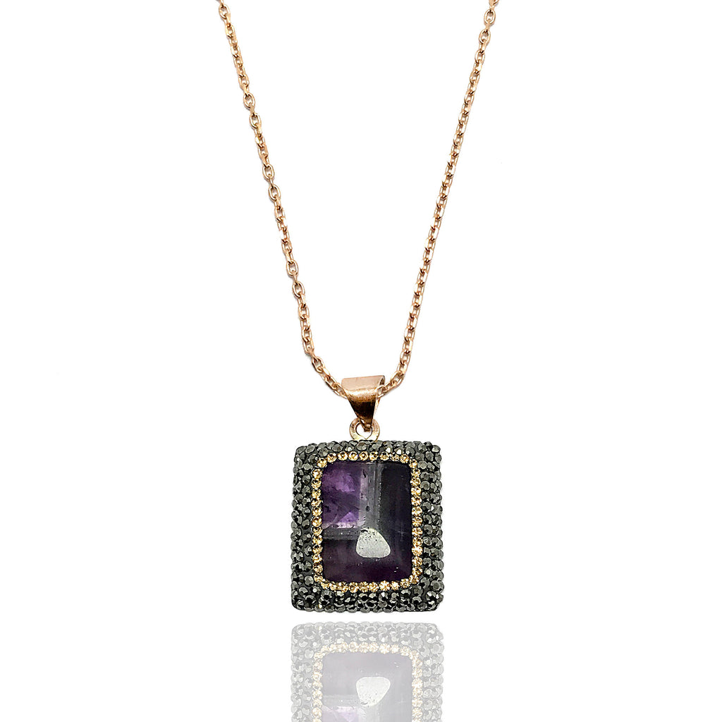 Square Model Silver Necklace With Amethyst and Swarovski (NG201014254)