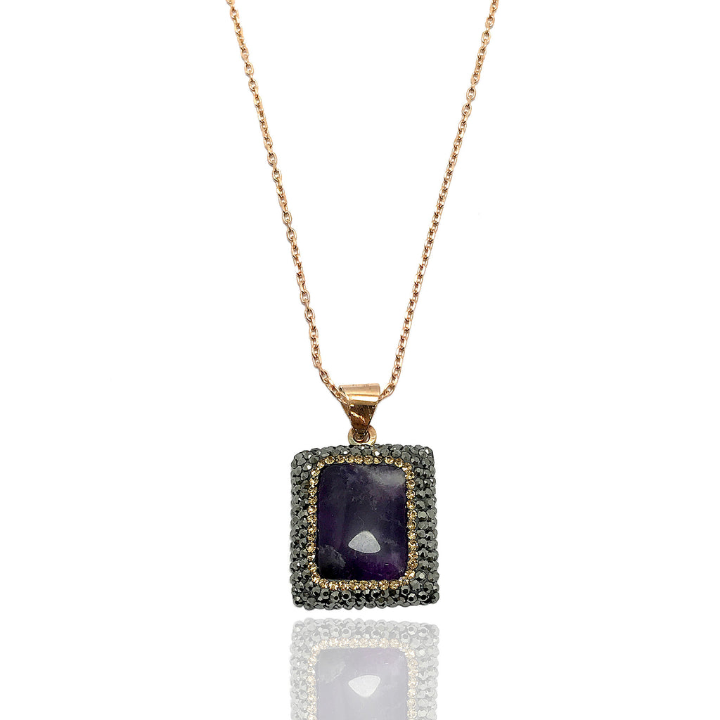 Square Model Silver Necklace With Amethyst and Swarovski (NG201014255)