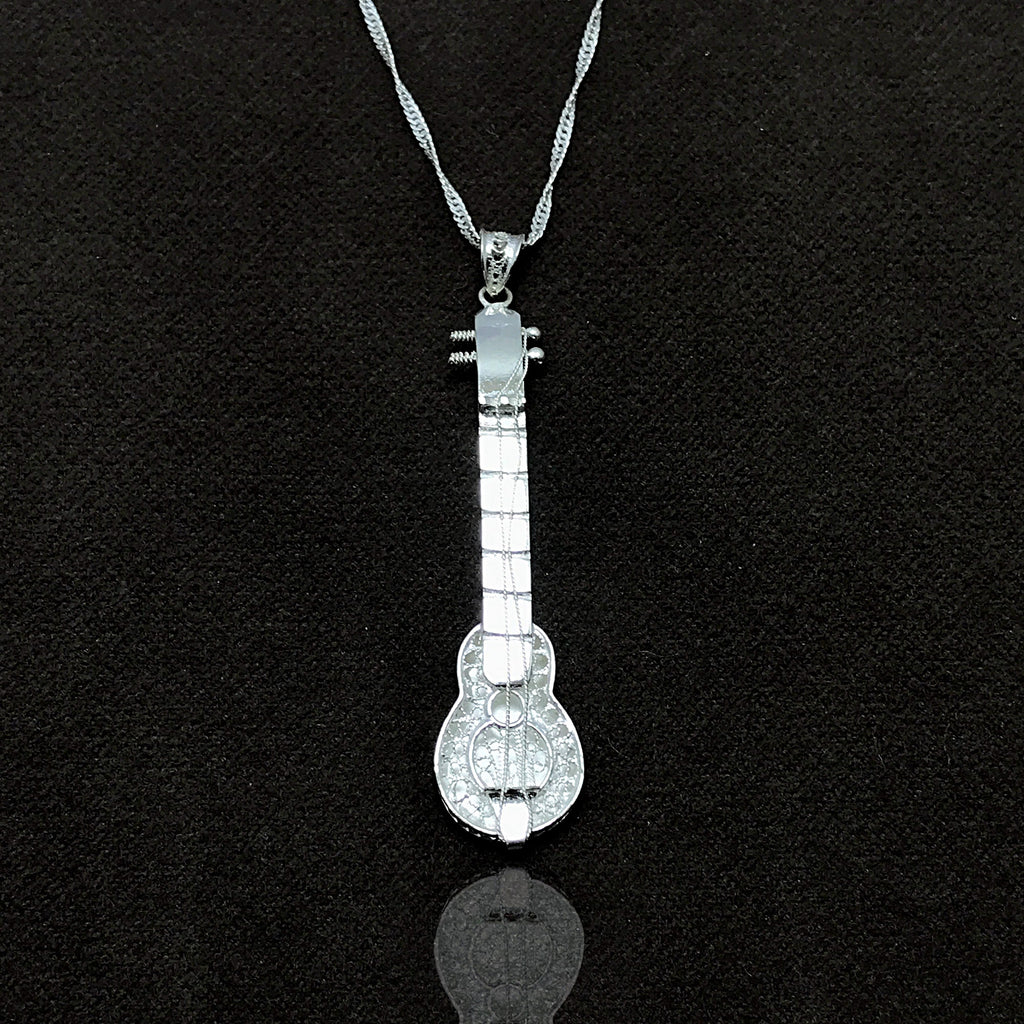 Guitar Model Filigree Sterling Silver Necklace (NG201014365)