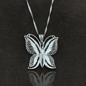 Butterfly Model Filigree Sterling Silver Necklace (NG201014369)