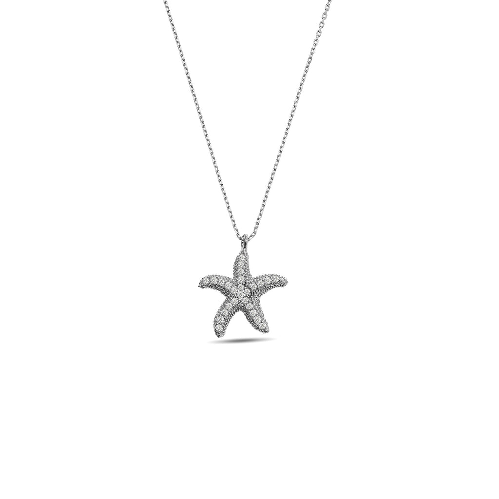 Starfish Model Sterling Silver Necklace With Zircon (NG201015501)