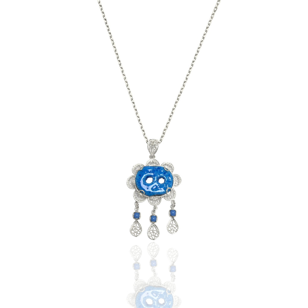Syrian Evil Eye Model Silver Filigree Necklace With Turquoise (NG201015539)