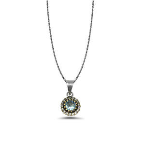 Round Model Authentic Silver Necklace With Aquamarine (NG201015651)