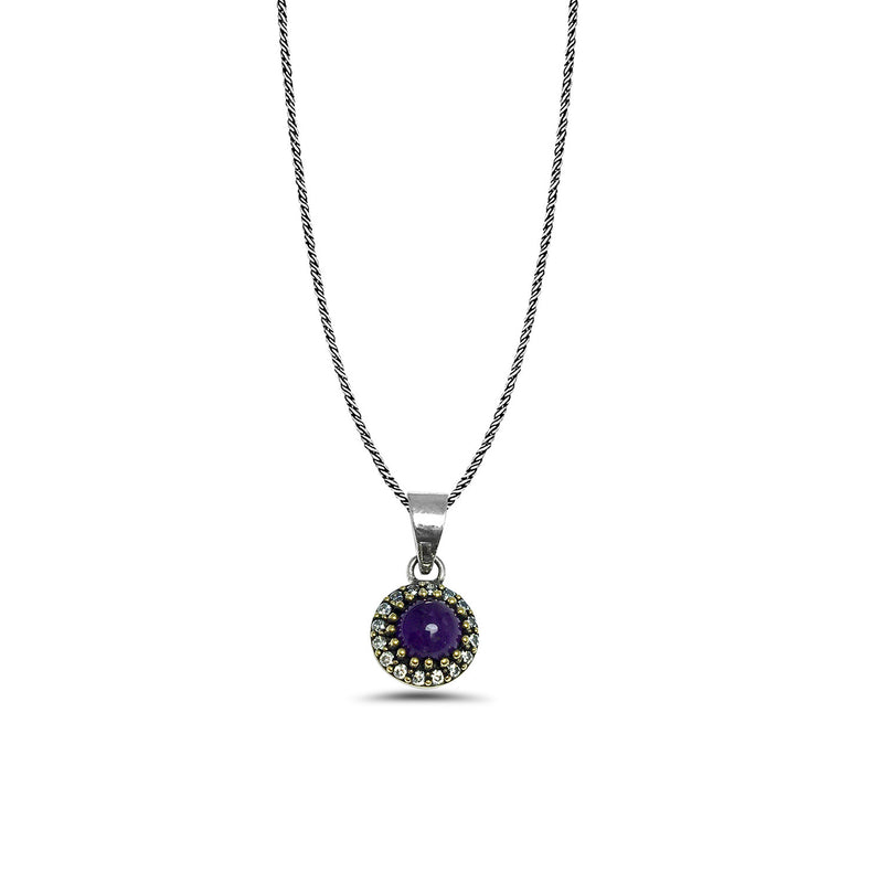 Round Model Authentic Silver Necklace With Amethyst (NG201015652)