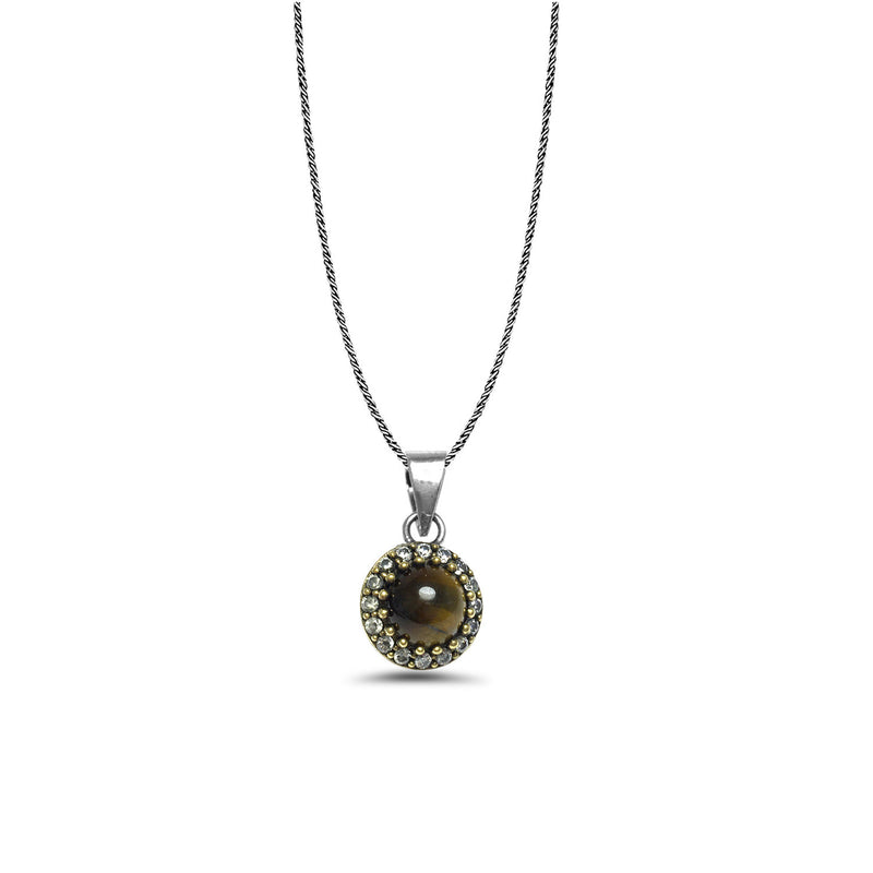 Round Model Authentic Silver Necklace With Tiger's Eye (NG201015654)