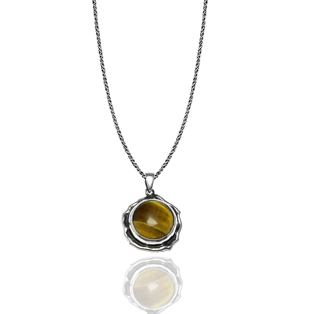 Round Model Authentic Silver Necklace With Tiger's Eye (NG201015690)