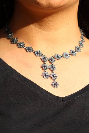 Floral Model Filigree Oxidized Silver Necklace (NG201017516)