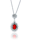 Drop Model Authentic Filigree Silver Necklace With Ruby (NG201017527)