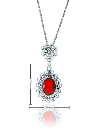 Drop Model Authentic Filigree Silver Necklace With Ruby (NG201017527)