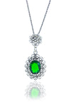 Drop Model Authentic Filigree Silver Necklace With Emerald (NG201017530)