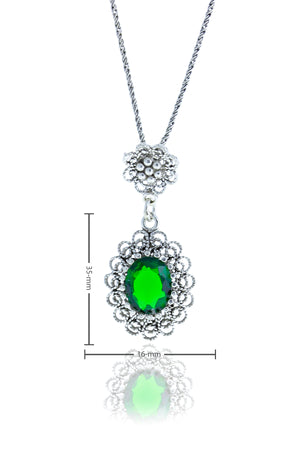 Drop Model Authentic Filigree Silver Necklace With Emerald (NG201017530)