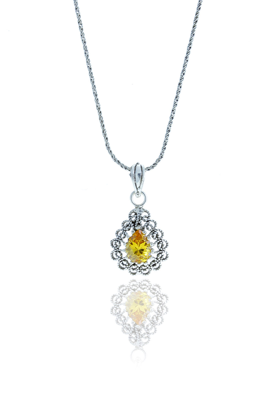 Drop Model Authentic Filigree Silver Necklace With Citrine (NG201017534)