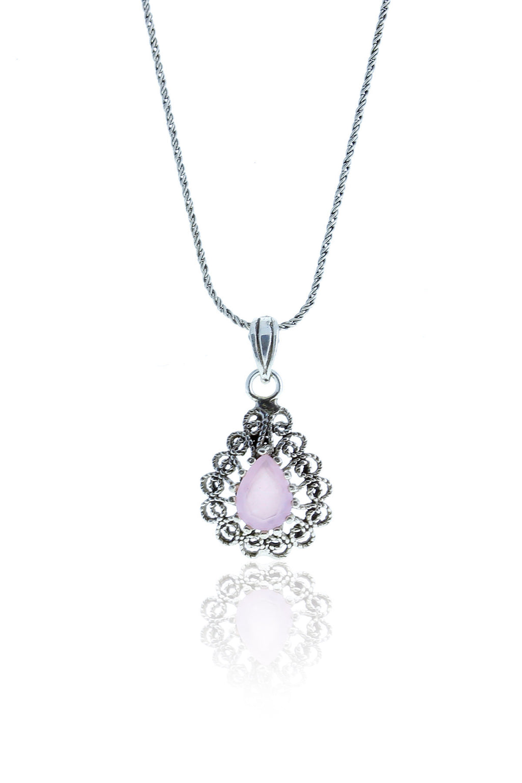 Drop Model Authentic Filigree Silver Necklace With Quartz (NG201017535)