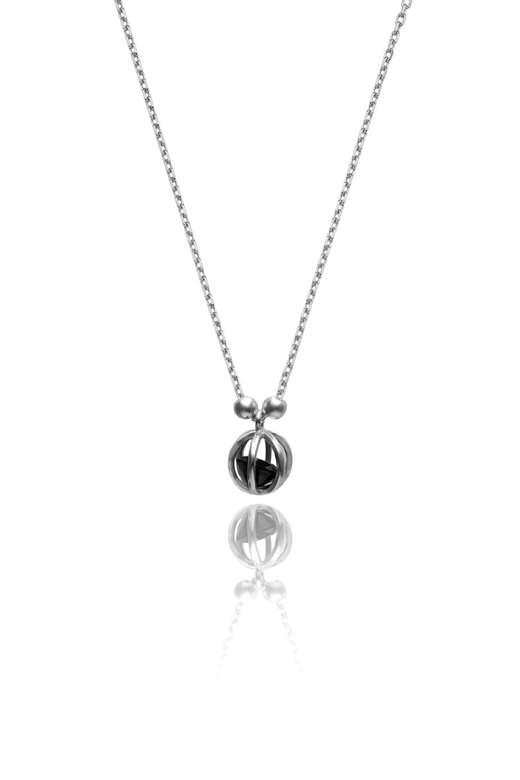 Sphere Model Silver Necklace With Black Zircon (NG201017824)