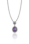 Drop Model Authentic Filigree Silver Necklace With Amethyst (NG201017980)