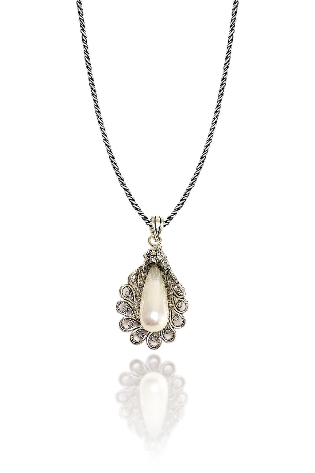 Lily Model Authentic Filigree Silver Necklace With Pearl (NG201018264)