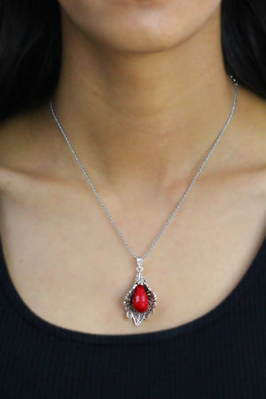 Lily Model Authentic Filigree Silver Necklace With Coral (NG201018265)