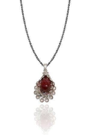 Lily Model Authentic Filigree Silver Necklace With Ruby (NG201018267)