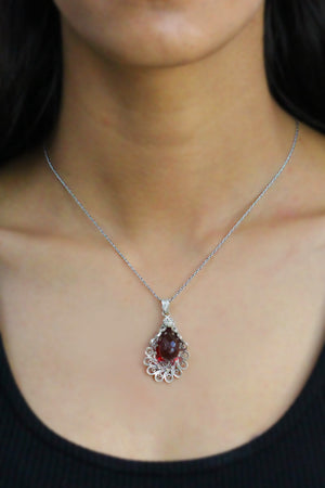 Lily Model Authentic Filigree Silver Necklace With Ruby (NG201018267)