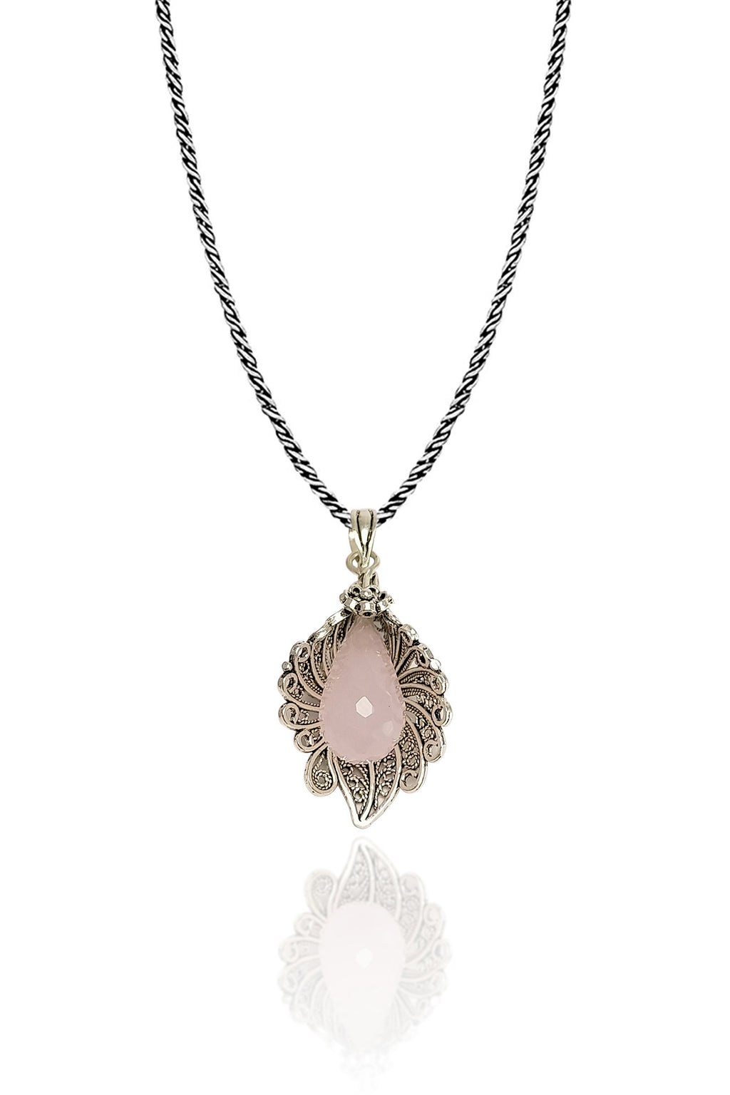 Lily Model Authentic Filigree Silver Necklace With Quartz (NG201018270)