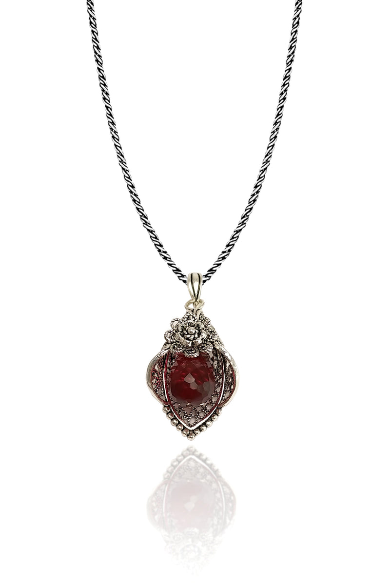 Lily Model Authentic Filigree Silver Necklace With Ruby (NG201018272)