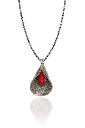 Lily Model Authentic Filigree Silver Necklace With Coral (NG201018274)