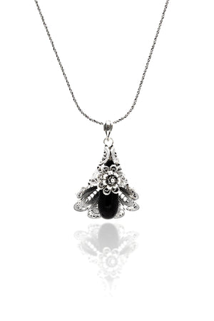 Lily Model Authentic Filigree Silver Necklace With Black Zircon (NG201019391)