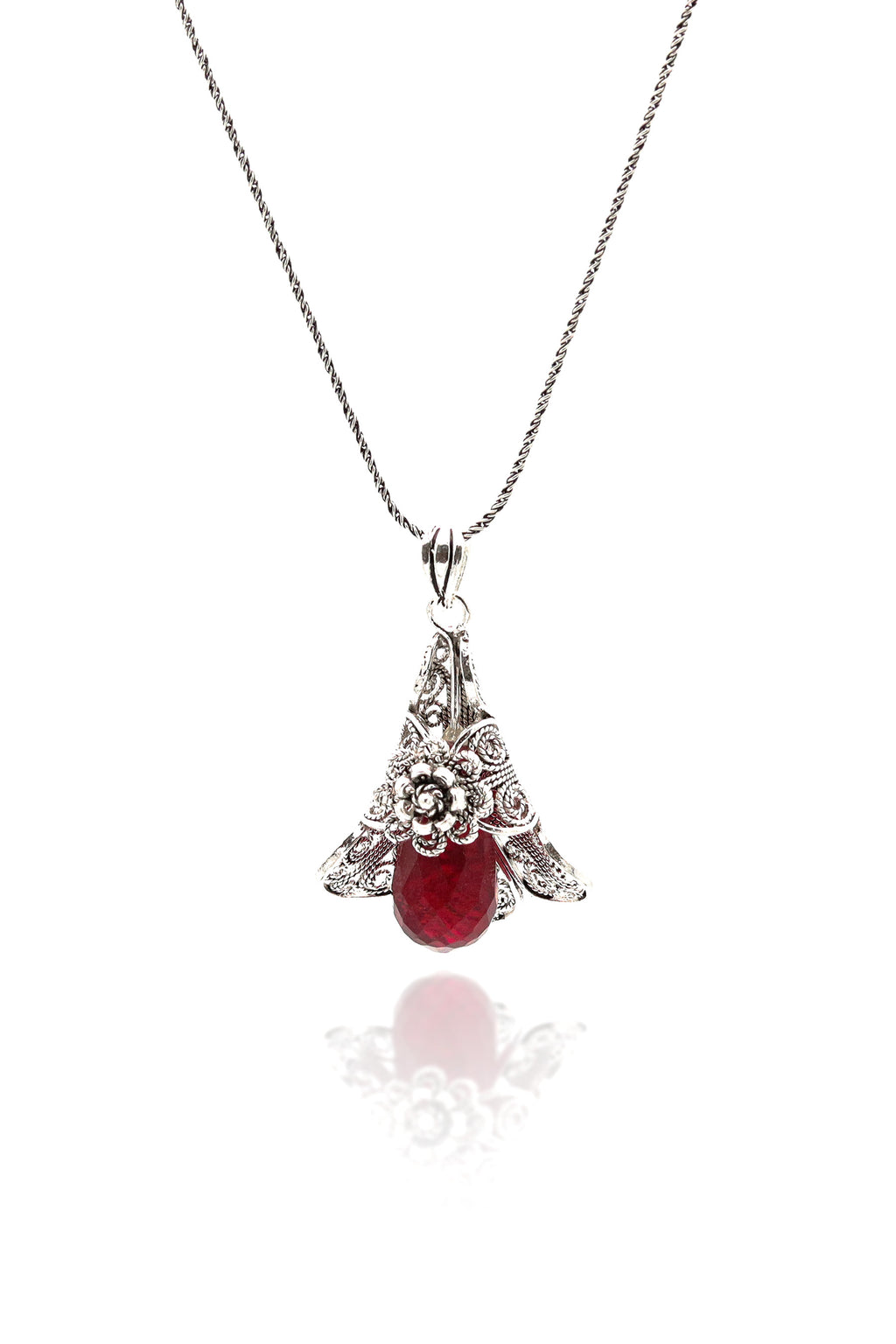 Lily Model Authentic Filigree Silver Necklace With Ruby (NG201019394)