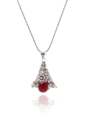Lily Model Authentic Filigree Silver Necklace With Ruby (NG201019394)