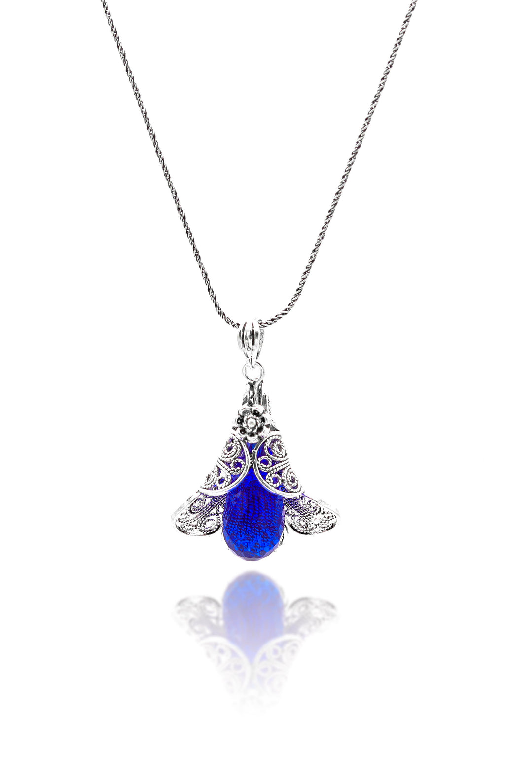 Lily Model Authentic Filigree Silver Necklace With Sapphire (NG201019396)