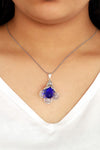 Lily Model Authentic Filigree Silver Necklace With Sapphire (NG201019396)