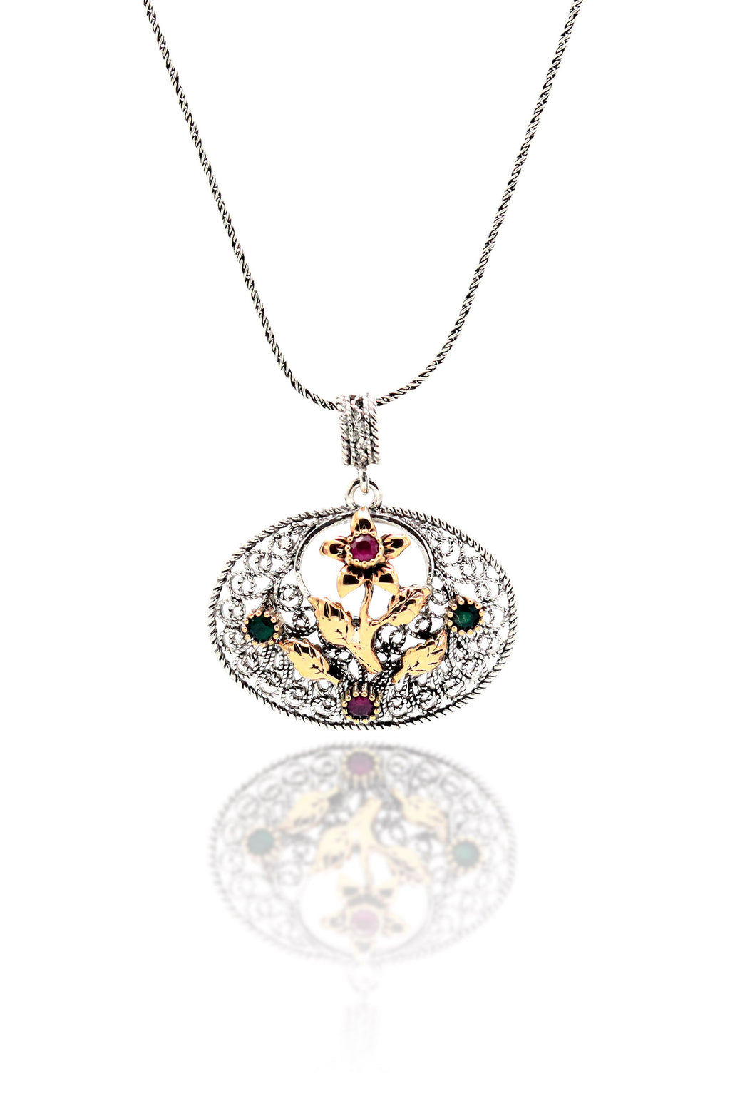 Floral Model Authentic Filigree Silver Necklace (NG201019402)