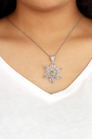 Floral Model Authentic Filigree Silver Necklace With Peridot (NG201019404)