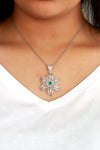 Floral Model Authentic Filigree Silver Necklace With Emerald (NG201019406)