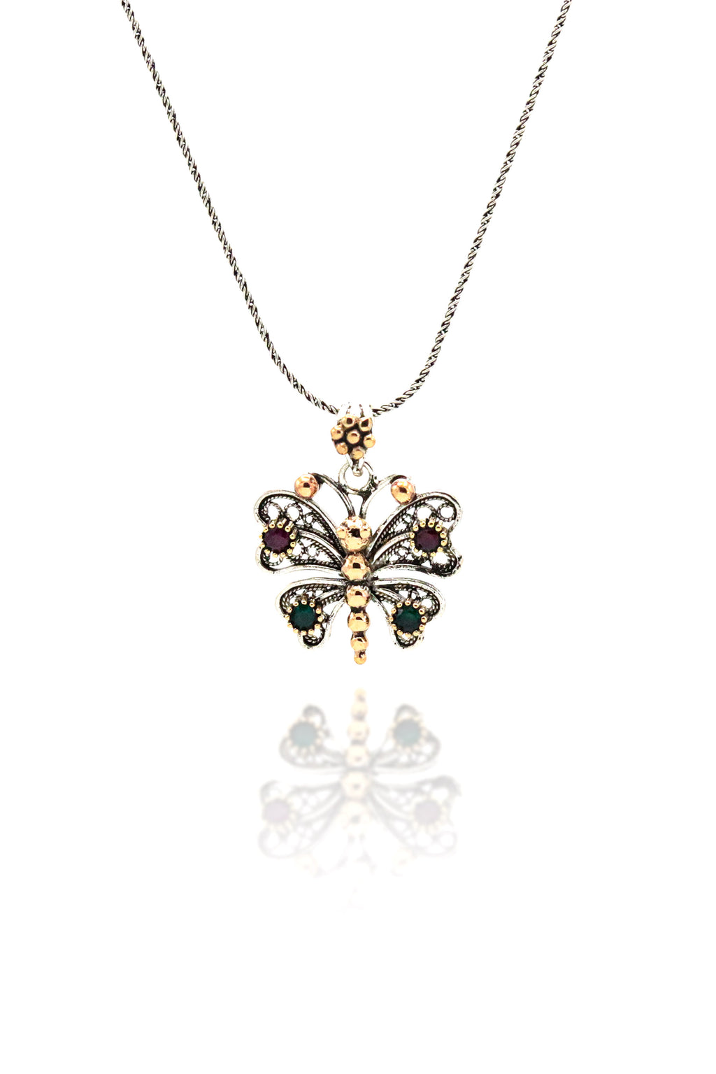 Butterfly Model Fringed Filigree Silver Necklace (NG201019410)