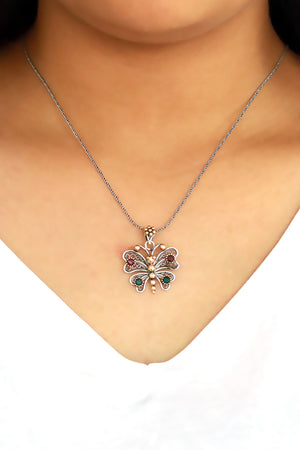 Butterfly Model Fringed Filigree Silver Necklace (NG201019410)