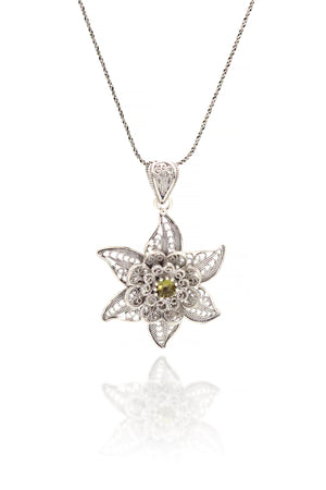 Floral Model Authentic Filigree Silver Necklace With Zultanite (NG201019414)