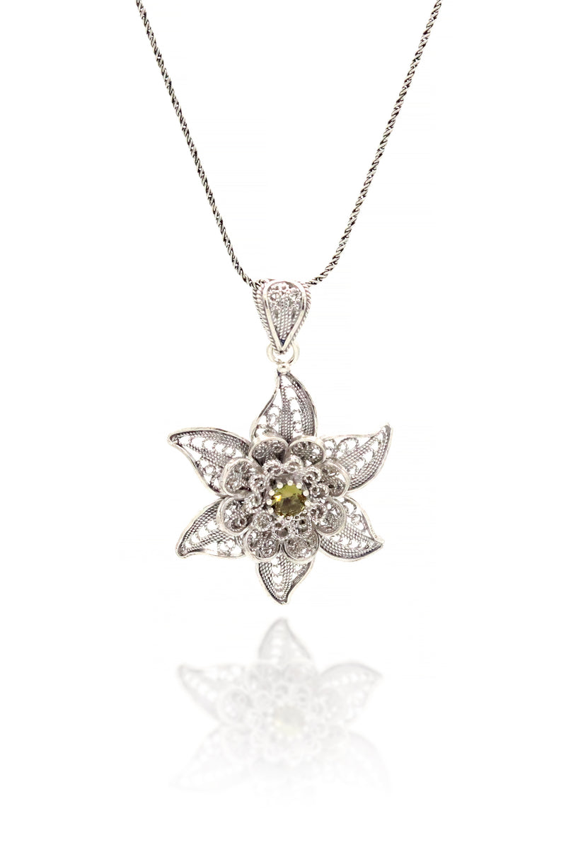 Floral Model Authentic Filigree Silver Necklace With Zultanite (NG201019414)