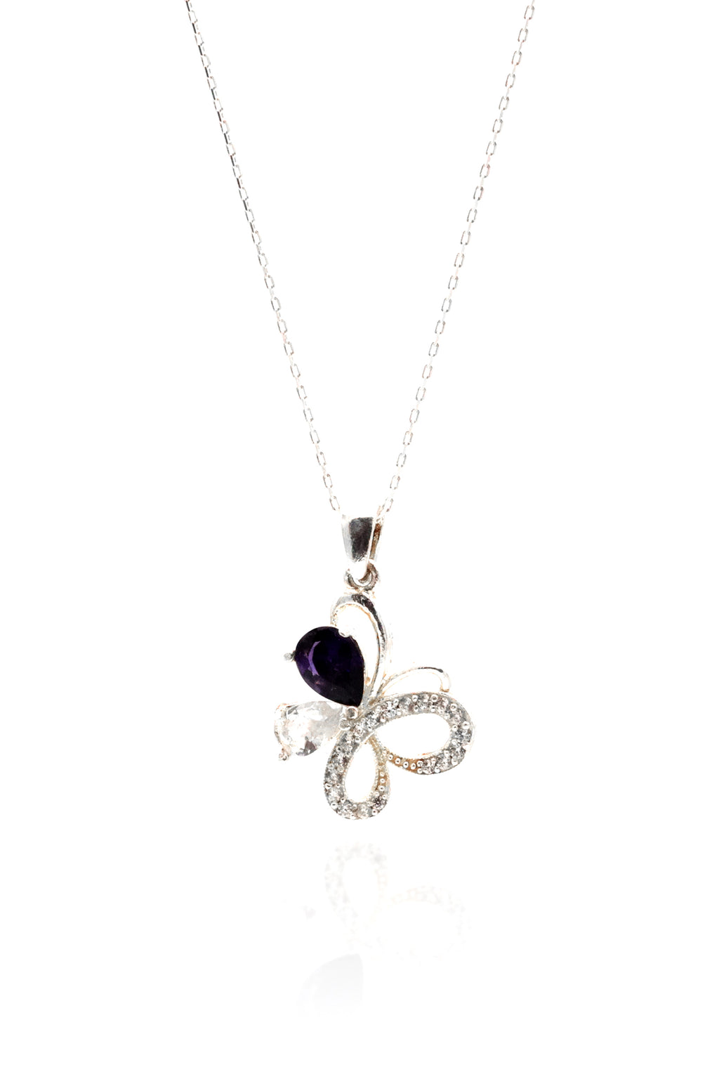 Butterfly Model Sterling Silver Necklace With Zircon (NG201019524)