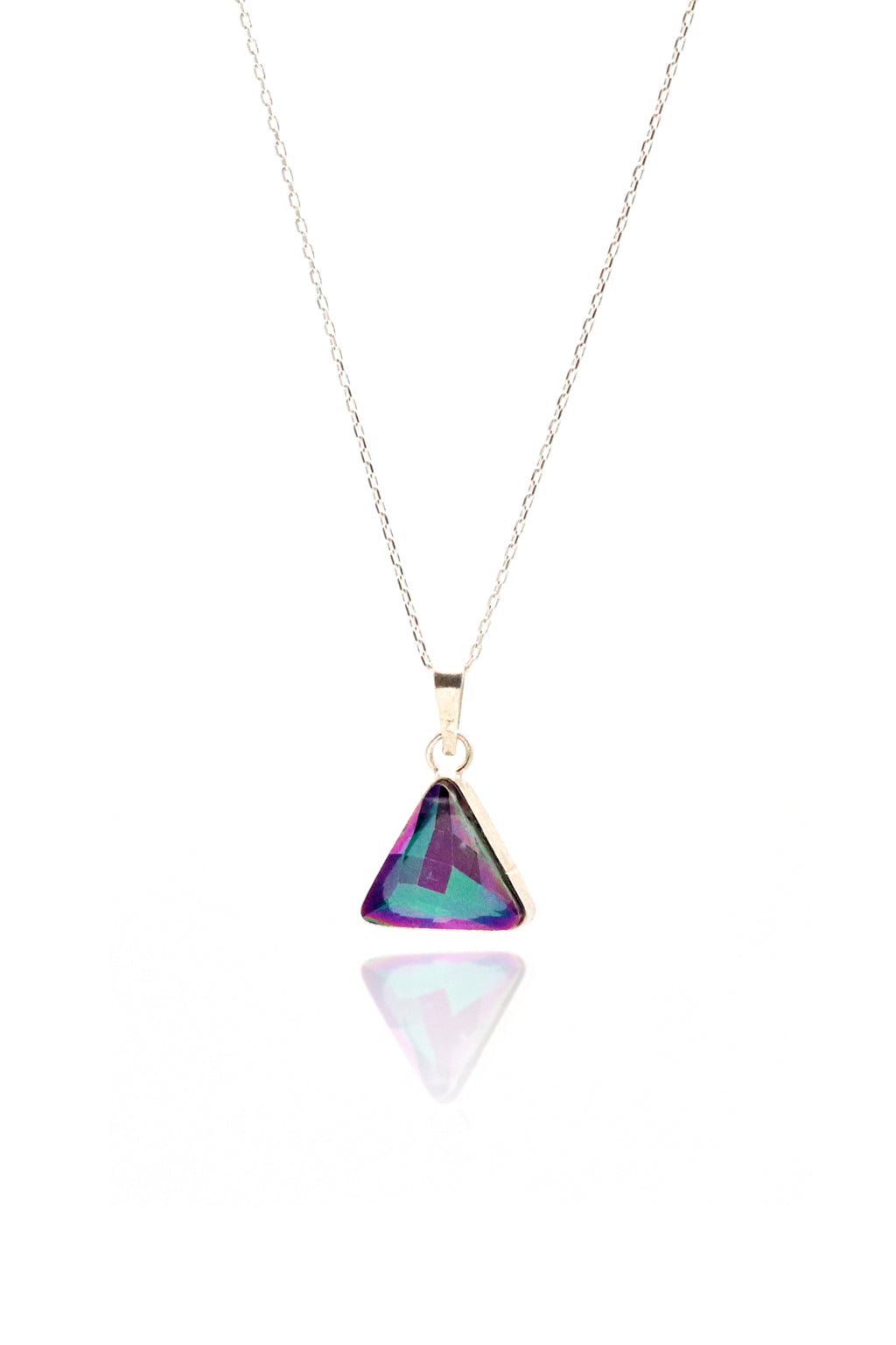 Triangle Model Sterling Silver Necklace With Mystic Topaz (NG201019551)