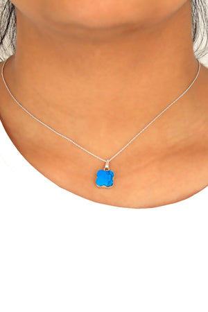 Trefoil Model Silver Necklace With Turquoise (NG201019554)