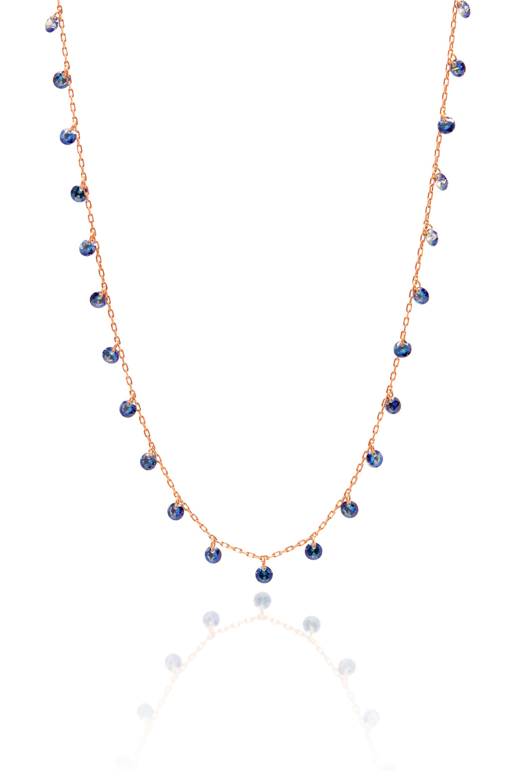 Rose Plated Chain Silver Necklace With Sapphire (NG201019559)
